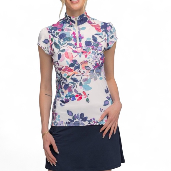 Kastel Denmark Tops - Kastel Denmark Watercolor floral print zip mock sunshirt  NWT